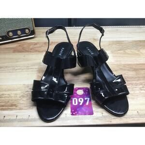 David Tate Secret Women's 6 Black Patent Leather Block Heel Slingback Sandals